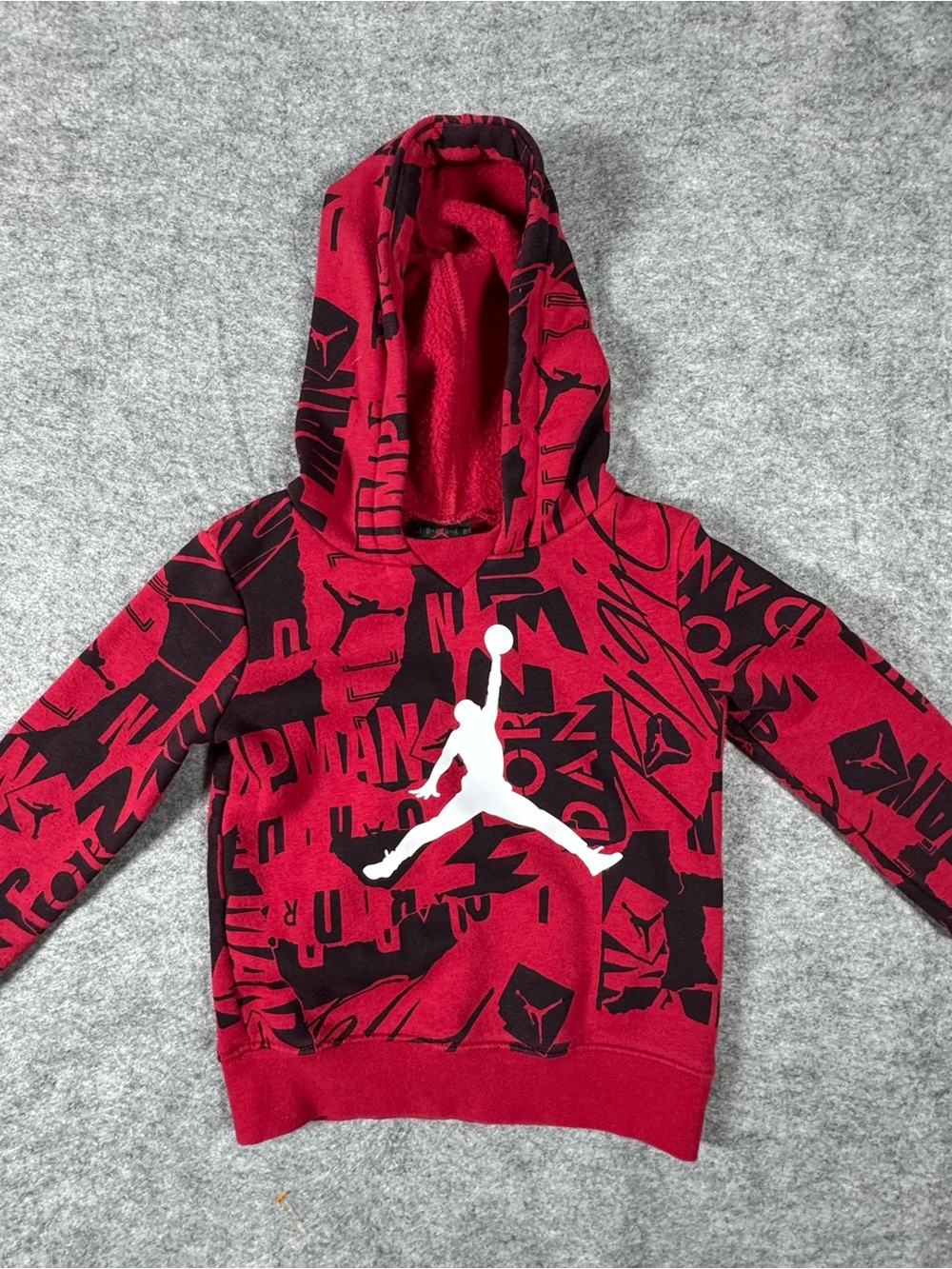 Jordan Red & Black Allover Logo Hoodie with White Jumpman